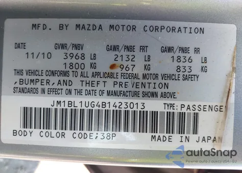 2011 Mazda Mazda3 I Sport из США, поврежденный, VIN JM1BL1UG4B1423013